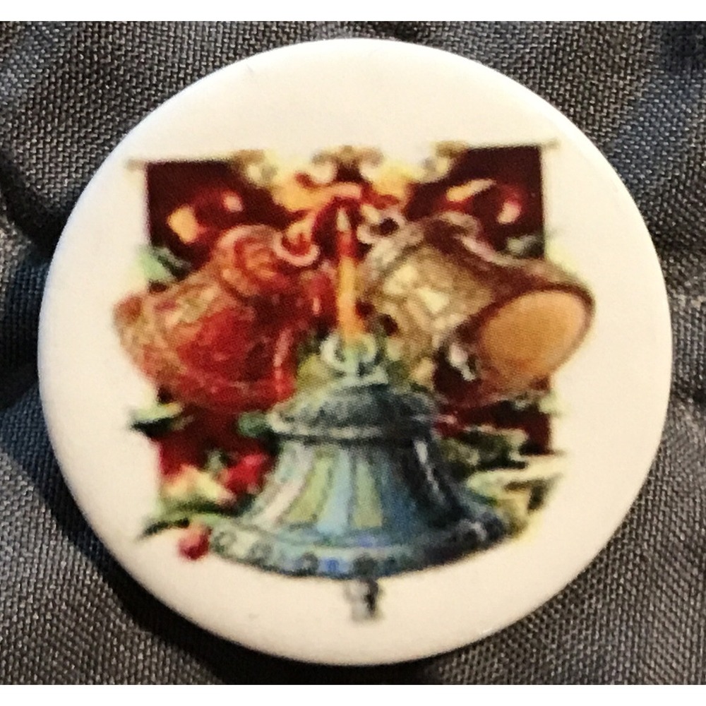 Vintage Pinback Collectible Button Bells Holiday Christmas 1.25"